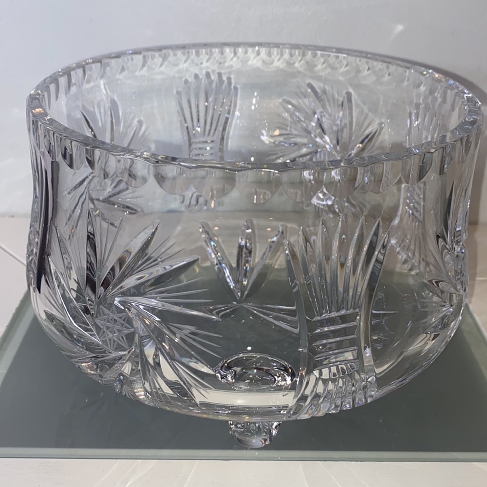 Vintage Bohemian Crystal Whirling Star Footed Candy Bowl Pinwheel Serving Dish - Picture 7 of 16